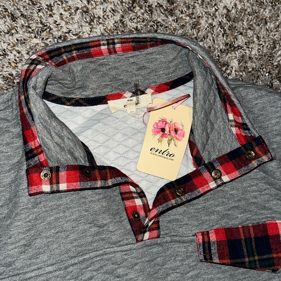 NWT Entro Gray Waffle Knit Plaid Women’s Warm Cute Pullover Collared Sweater M - Picture 5 of 5